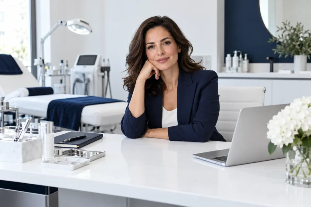 Illustrative image: Woman clinic owner in a medical aesthetics practice